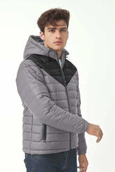 Removable Hood Puffer Jacket - Grey