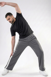 Grey Loose Fit Track Pant with White Stripes
