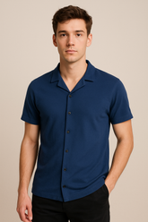 COAT COLLAR SHIRT IN NAVY - VENARI