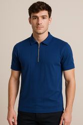 PREMIUM ZIPPER NAVY POLO SHIRT