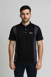 VENARI FRONT SLOGAN POLO SHIRT - BLACK