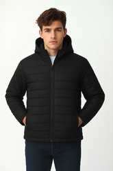 Removable Hood Puffer Jacket - Black