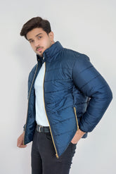 GoldLine Zipper Puffer Jacket - Navy