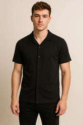 COAT COLLAR SHIRT IN BLACK - VENARI