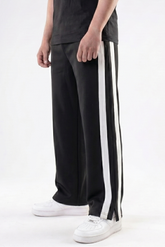 Black Loose Fit Track Pant with White Stripes