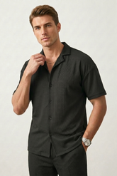 Black Cuban Collar Shirt - VENARI