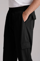 Black Imported Loose Bottom Cargo Trouser - VENARI