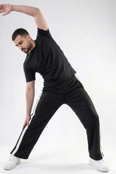 Black Loose Fit Track Pant with White Stripes