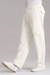 White Imported Loose Bottom Cargo Trouser - VENARI