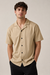 Beige Cuban Collar Shirt - VENARI