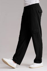 Black Imported Loose Bottom Cargo Trouser - VENARI