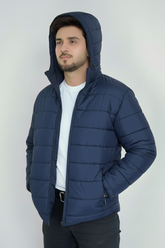 Removable Hood Puffer Jacket - Navy