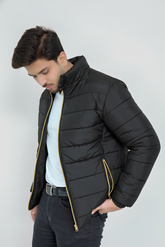 GoldLine Zipper Puffer Jacket - Black