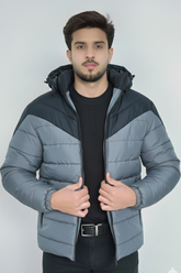 Removable Hood Puffer Jacket - Grey