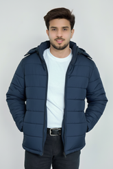 Removable Hood Puffer Jacket - Navy