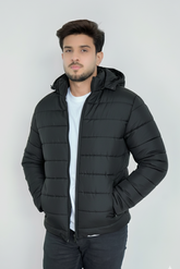 Removable Hood Puffer Jacket - Black