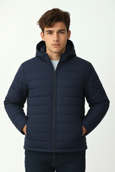 Removable Hood Puffer Jacket - Navy
