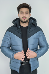 Removable Hood Puffer Jacket - Grey