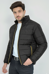 GoldLine Zipper Puffer Jacket - Black