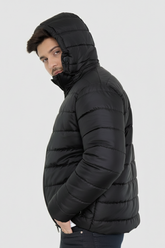 Removable Hood Puffer Jacket - Black