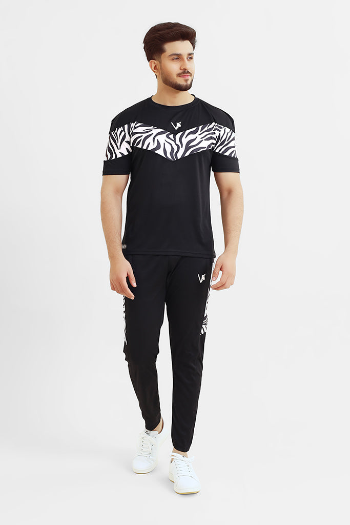 Stylish Black Tracksuit in Zebra Print