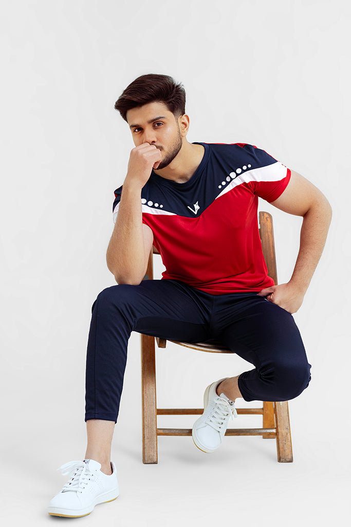 Comfy Vibe Red Track Suit With Blue Trouser For Mens