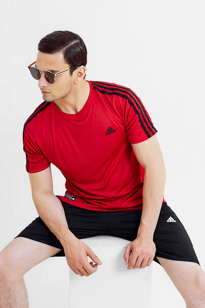 Red and Black Stripes summer shorts track suit